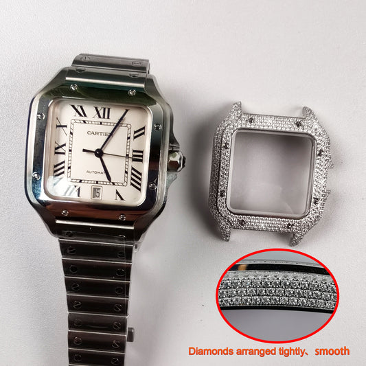 Modified Watch Inlaid with Earth Grown Diamonds Watch Bezel and Case for SANTOS DE CARTIER Series