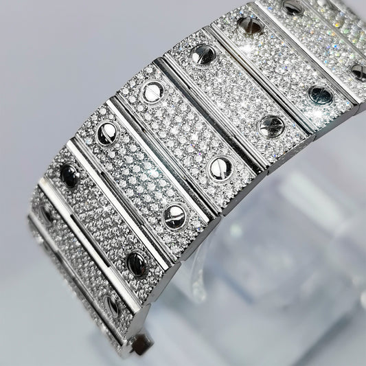 Modified Watch Inlaid with Earth Grown Diamonds Watchband for SANTOS DE CARTIER Series