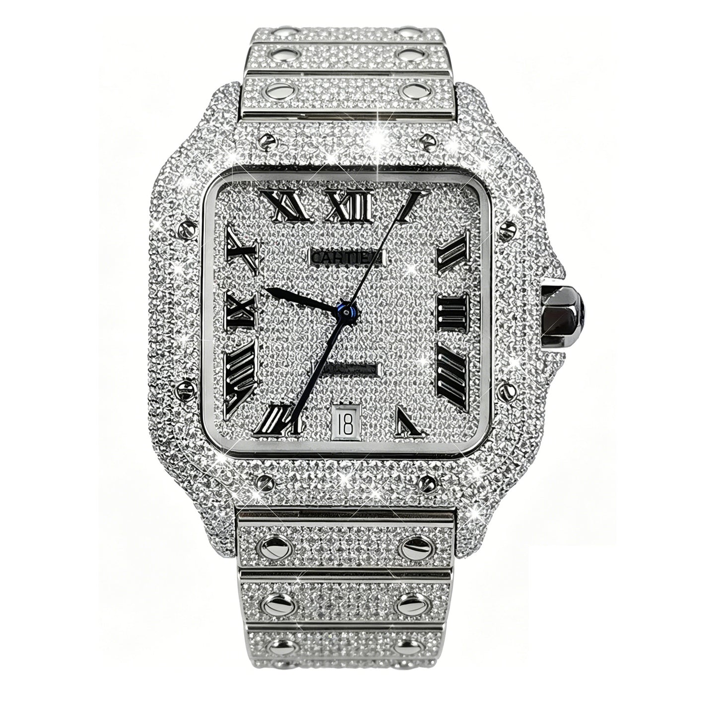 Pave Set Natural Diamonds Watch Dial For Santos DE Cartier 47.5*39.8mm Automatic Mechanical Watch