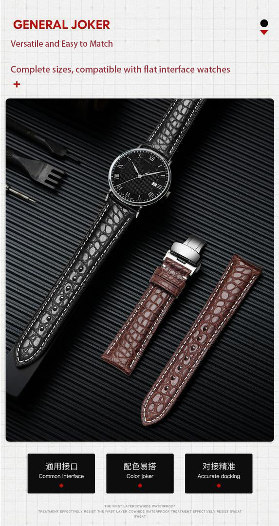 Double-sided alligator leather strap compatible with Omega, IWC, Tissot, Longines, Jaeger-LeCoultre, Cartier, and Jaeger-LeCoultre genuine leather straps