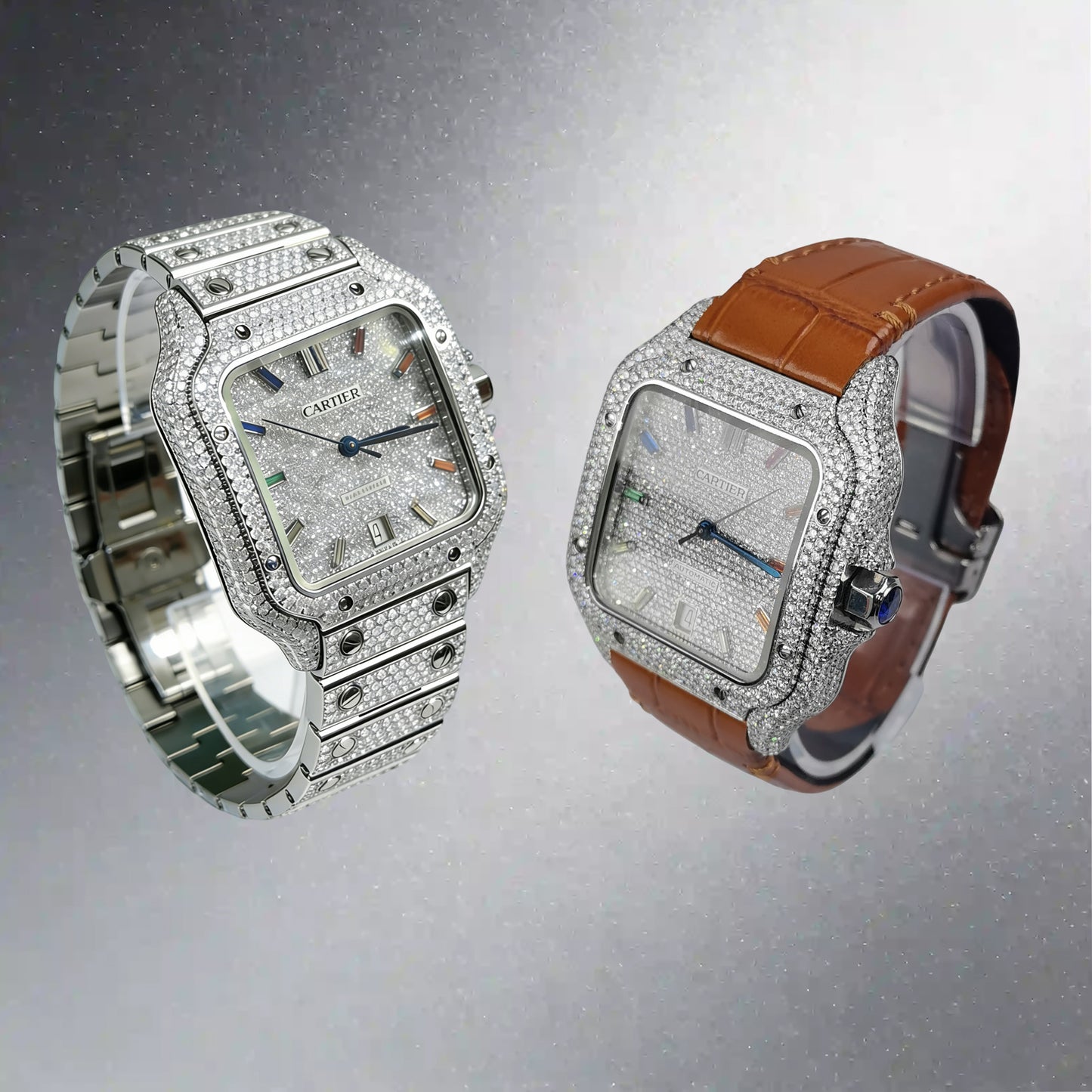 Pavé Set Natural Diamonds Watch Case For Santos DE Cartier 47.5*39.8mm Automatic Mechanical Watch