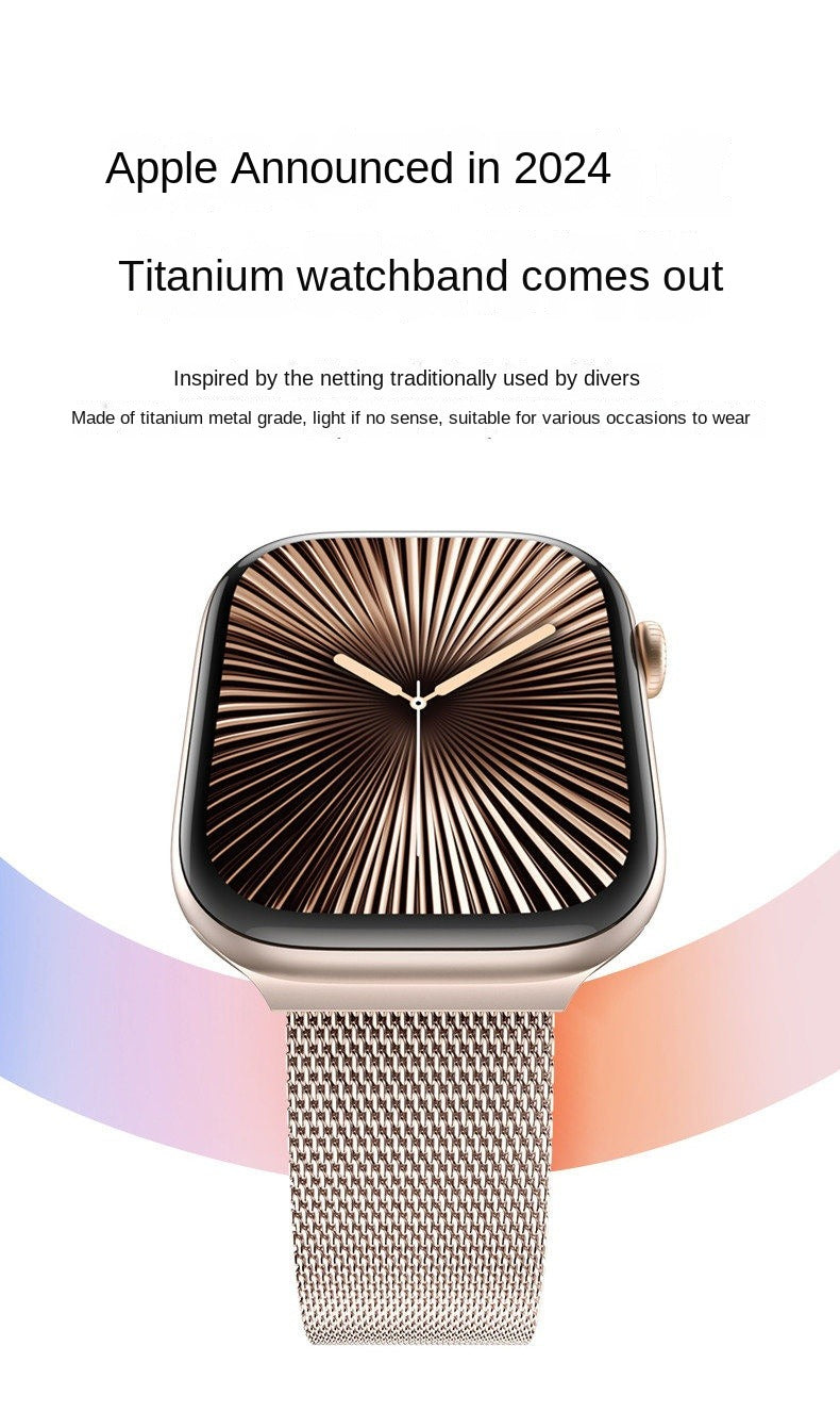 Original Titanium Milanese Loop Compatible with Apple Watch Bands 38mm 40mm 41mm 42mm 44mm 45mm 46mm 49mm for Women & Men, Magnetic Closure Adjustable Metal Strap for iWatch Series 11 10 9 8 7 6 5 4 SE2 3 Ultra