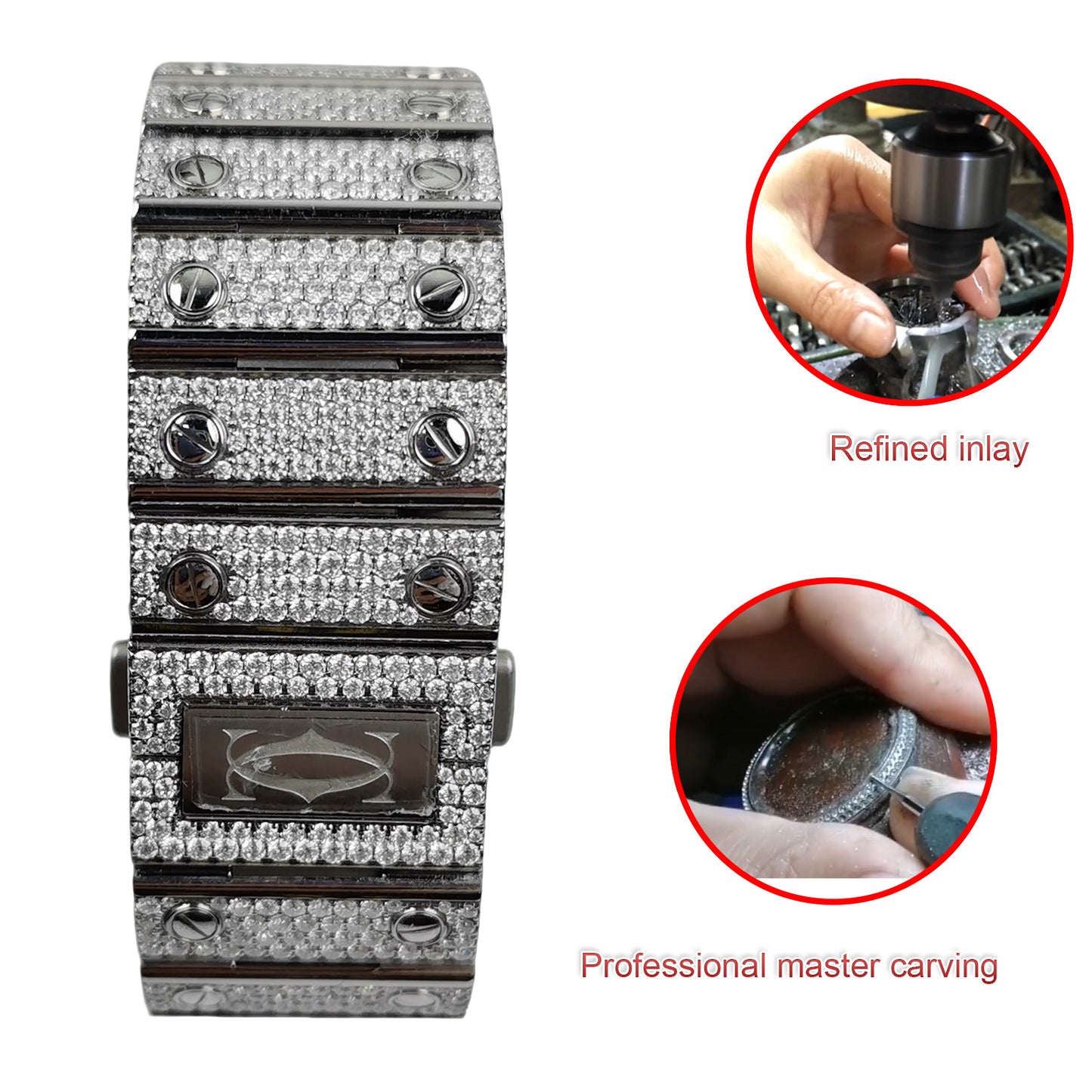 Pave Set Natural Diamonds Watchband For Santos DE Cartier 47.5*39.8mm Automatic Mechanical Watch