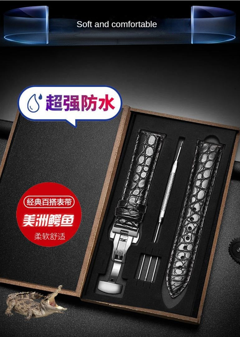 Double-sided alligator leather strap compatible with Omega, IWC, Tissot, Longines, Jaeger-LeCoultre, Cartier, and Jaeger-LeCoultre genuine leather straps