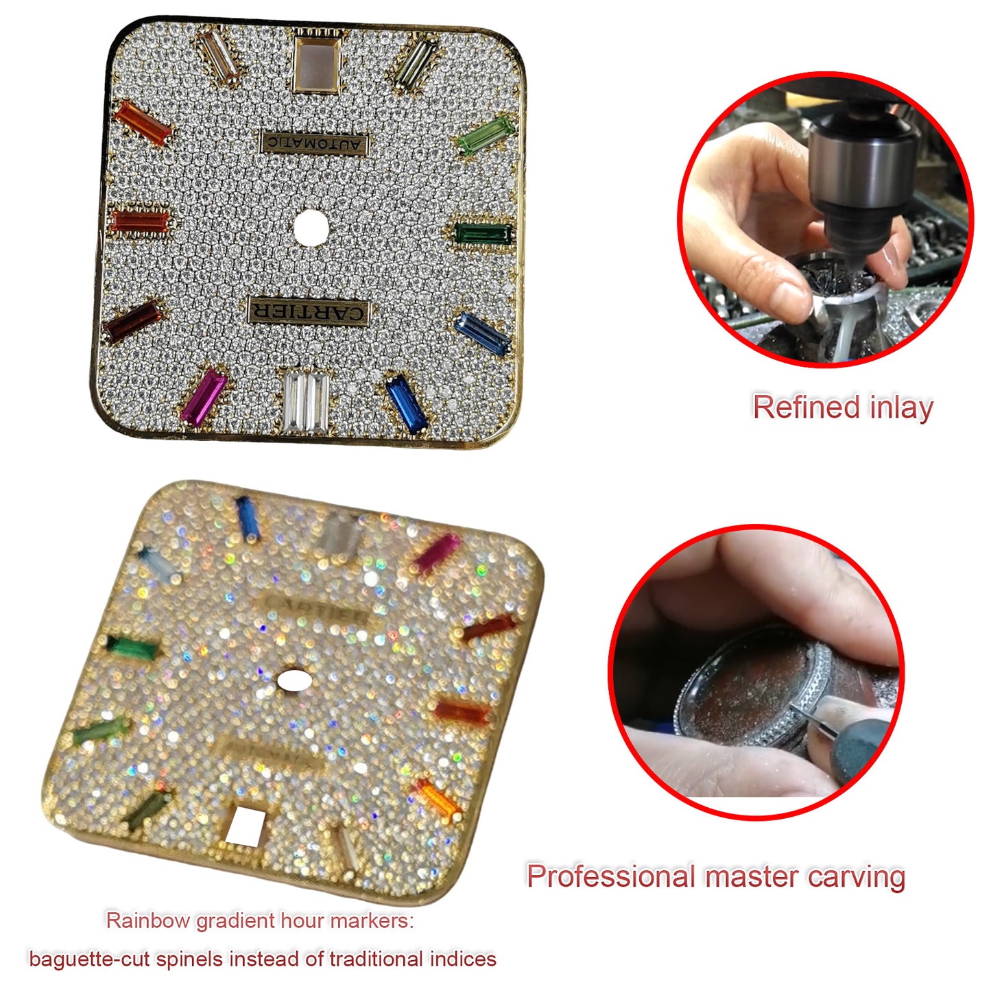 Pave Set Natural Diamonds Watch Dial For Santos DE Cartier 47.5*39.8mm Automatic Mechanical Watch