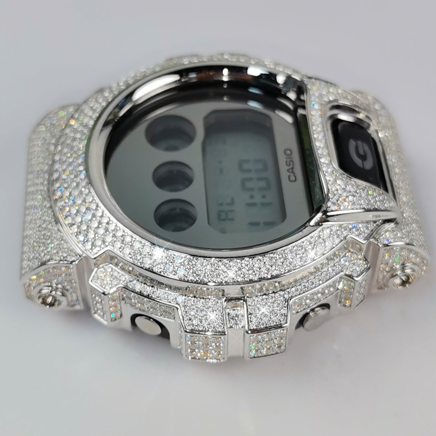 Modified watch Inlaid with earth grown diamonds watch case and band for  Casio wristwatch DW6900 Series