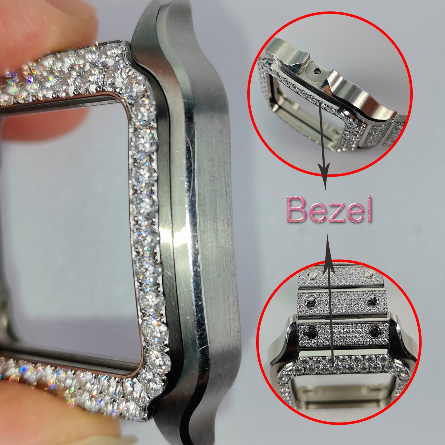 Modified Watch Inlaid with Earth Grown Diamonds Watch Bezel for SANTOS DE CARTIER Series