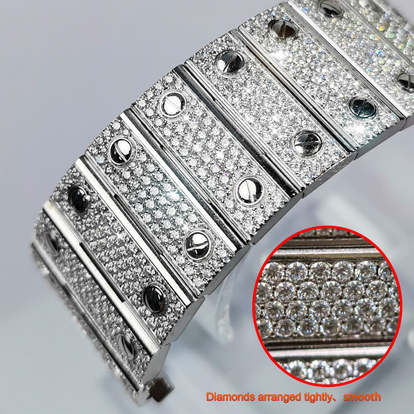 Pave Set Natural Diamonds Watchband For Santos DE Cartier 47.5*39.8mm Automatic Mechanical Watch