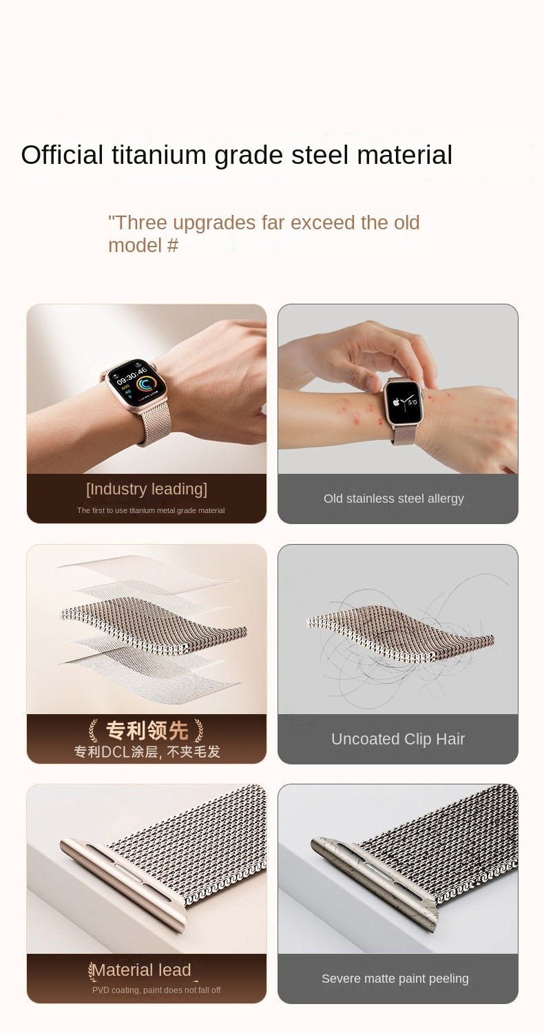 Original Titanium Milanese Loop Compatible with Apple Watch Bands 38mm 40mm 41mm 42mm 44mm 45mm 46mm 49mm for Women & Men, Magnetic Closure Adjustable Metal Strap for iWatch Series 11 10 9 8 7 6 5 4 SE2 3 Ultra