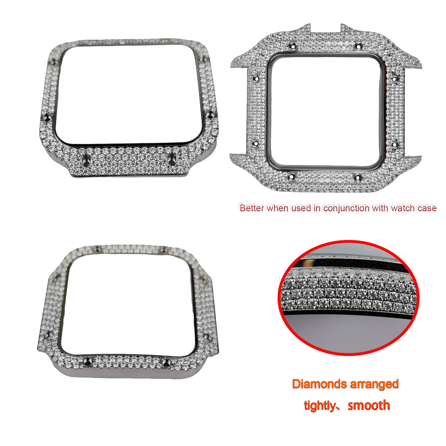 Pavé Set Natural Diamonds Watch Bezel For Santos DE Cartier 47.5*39.8mm Automatic Mechanical Watch