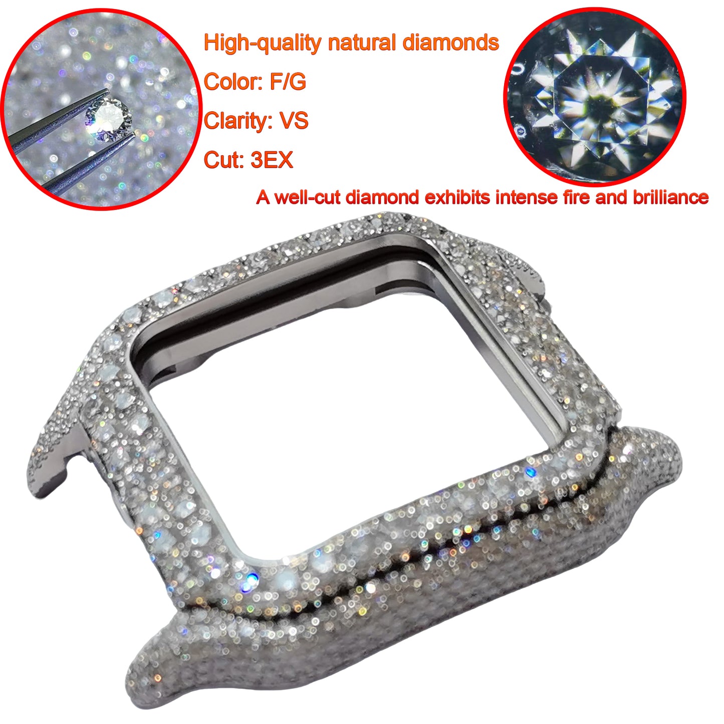 Pavé Set Natural Diamonds Watch Case For Santos DE Cartier 47.5*39.8mm Automatic Mechanical Watch