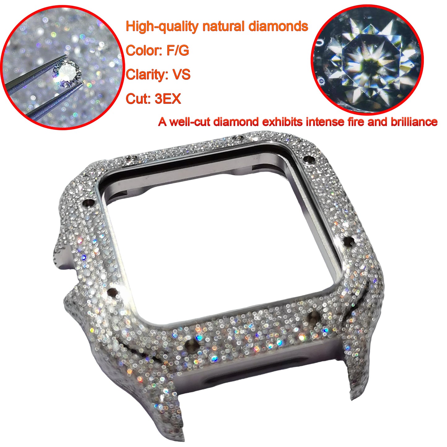 Pavé Set Natural Diamonds Watch Bezel For Santos DE Cartier 47.5*39.8mm Automatic Mechanical Watch