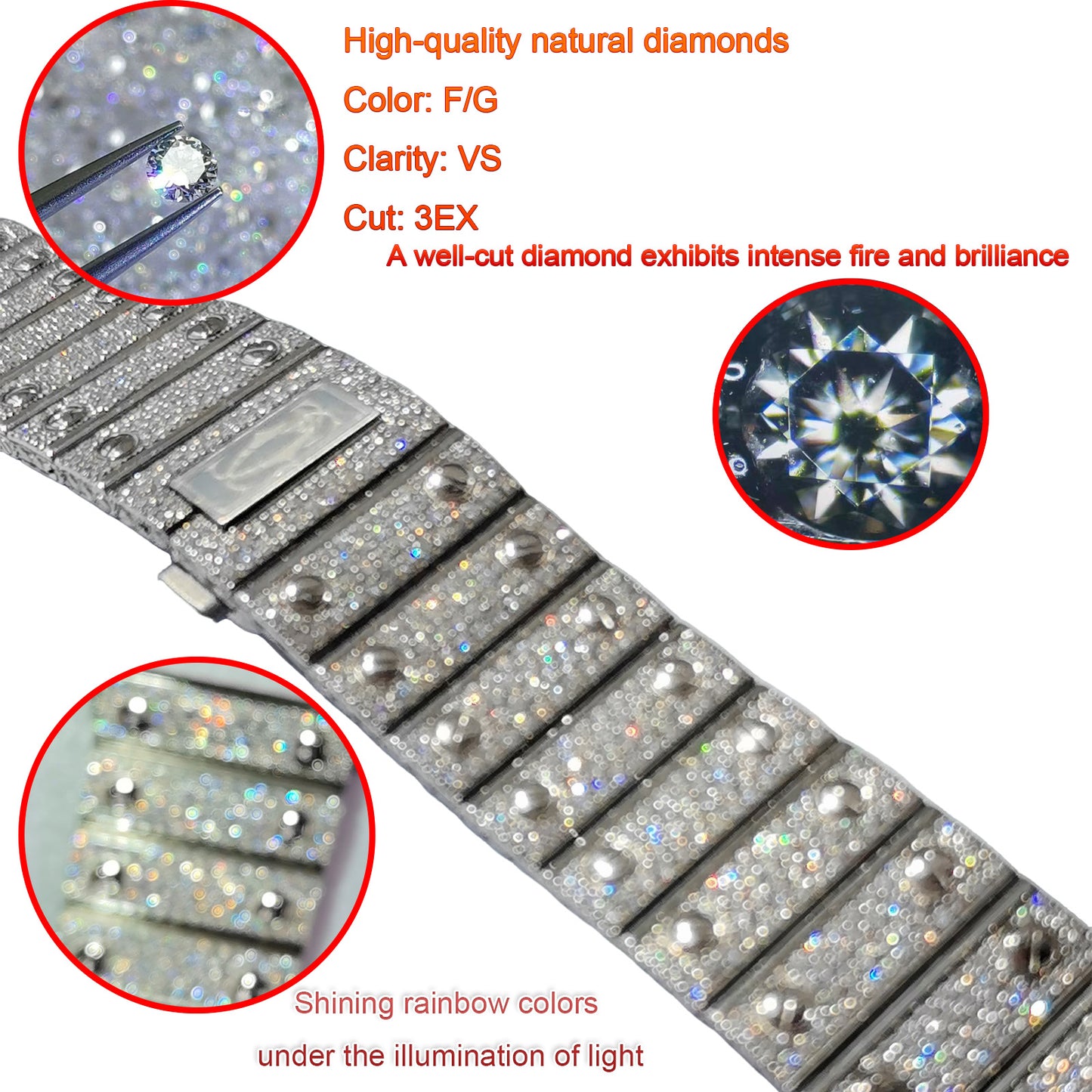 Pave Set Natural Diamonds Watchband For Santos DE Cartier 47.5*39.8mm Automatic Mechanical Watch