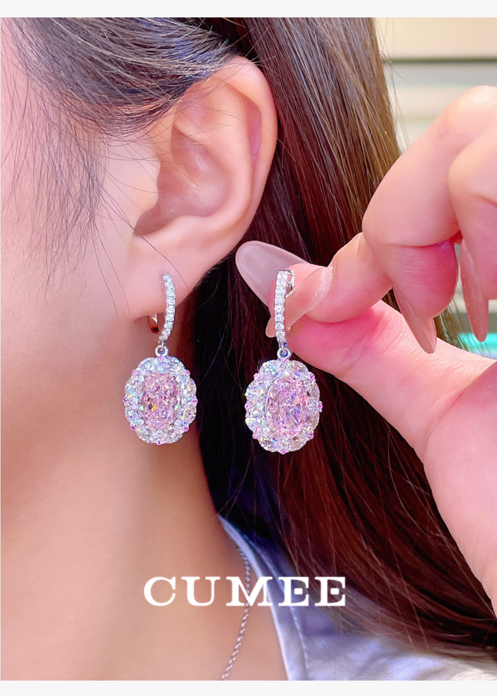 3Pcs Cubic Zirconia 925 Silver Jewelry Set for Women Pink  Pendant Necklace Earrings Rings Set