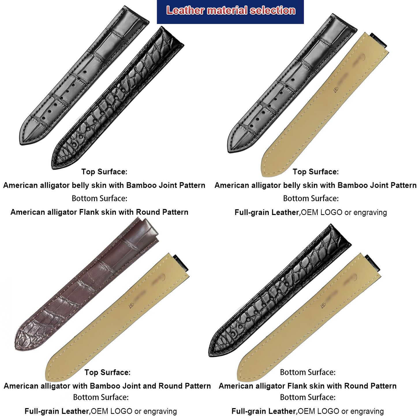 Custom American Aligator Skin Watchband/Nile Crocodile Skin/Siamese Crocodile Skin/Full-grain Top-grain Calf Leather Watch strap(Support various models)