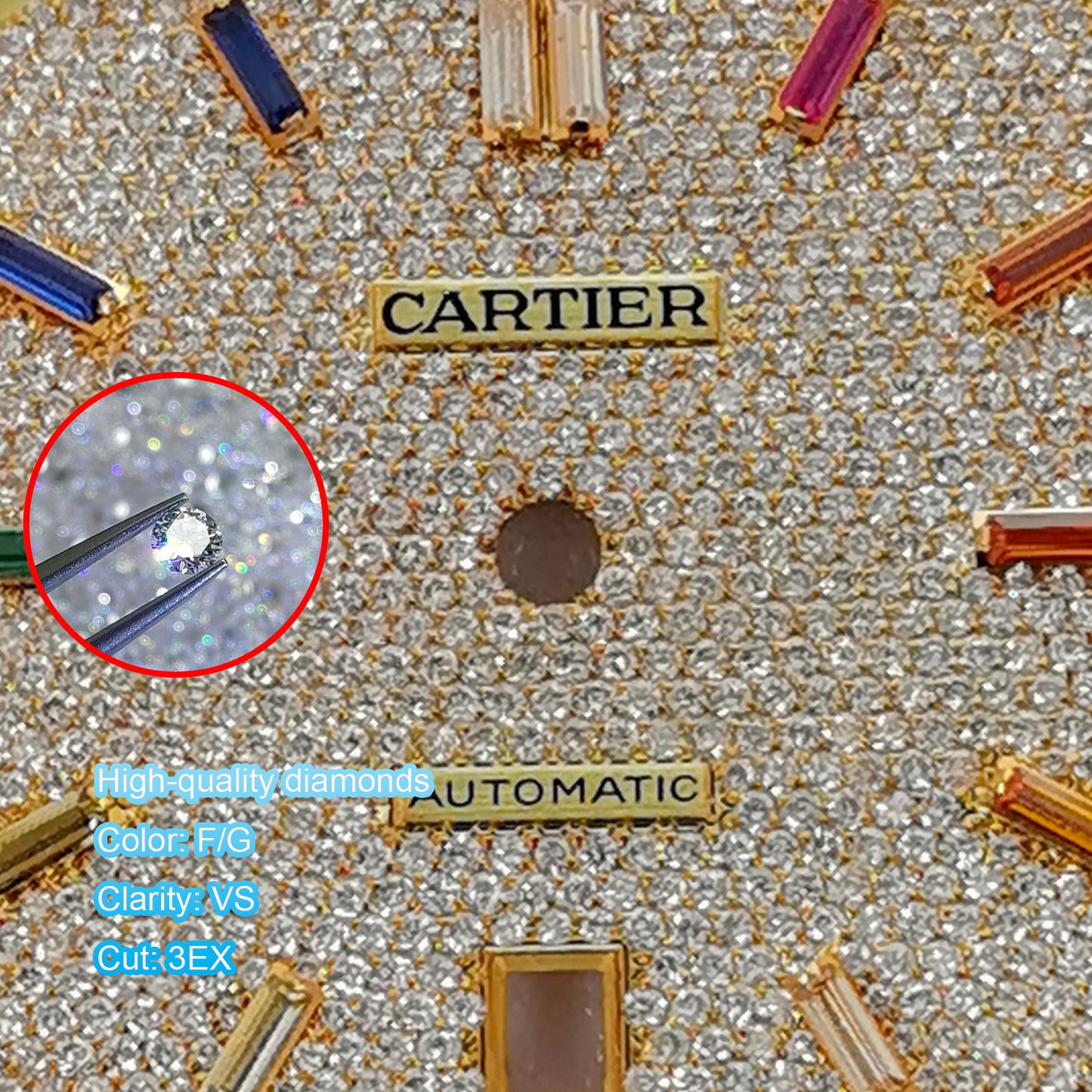 Modified Watch Inlaid with Earth Grown Diamonds Watch Dial for Santos De Cartier