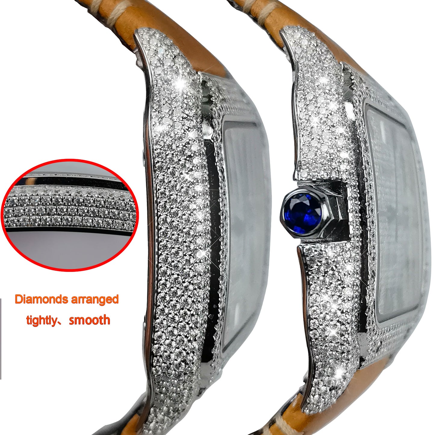 Pave Set Natural Diamonds Watch Dial Bezel Case For Santos DE Cartier 47.5*39.8mm Automatic Mechanical Watch
