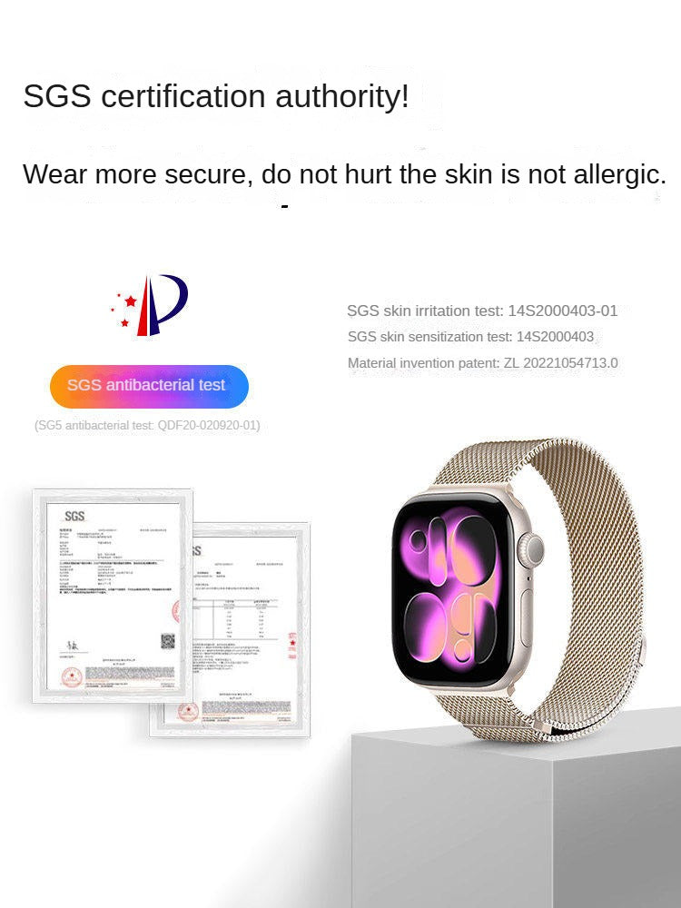 Original Titanium Milanese Loop Compatible with Apple Watch Bands 38mm 40mm 41mm 42mm 44mm 45mm 46mm 49mm for Women & Men, Magnetic Closure Adjustable Metal Strap for iWatch Series 11 10 9 8 7 6 5 4 SE2 3 Ultra