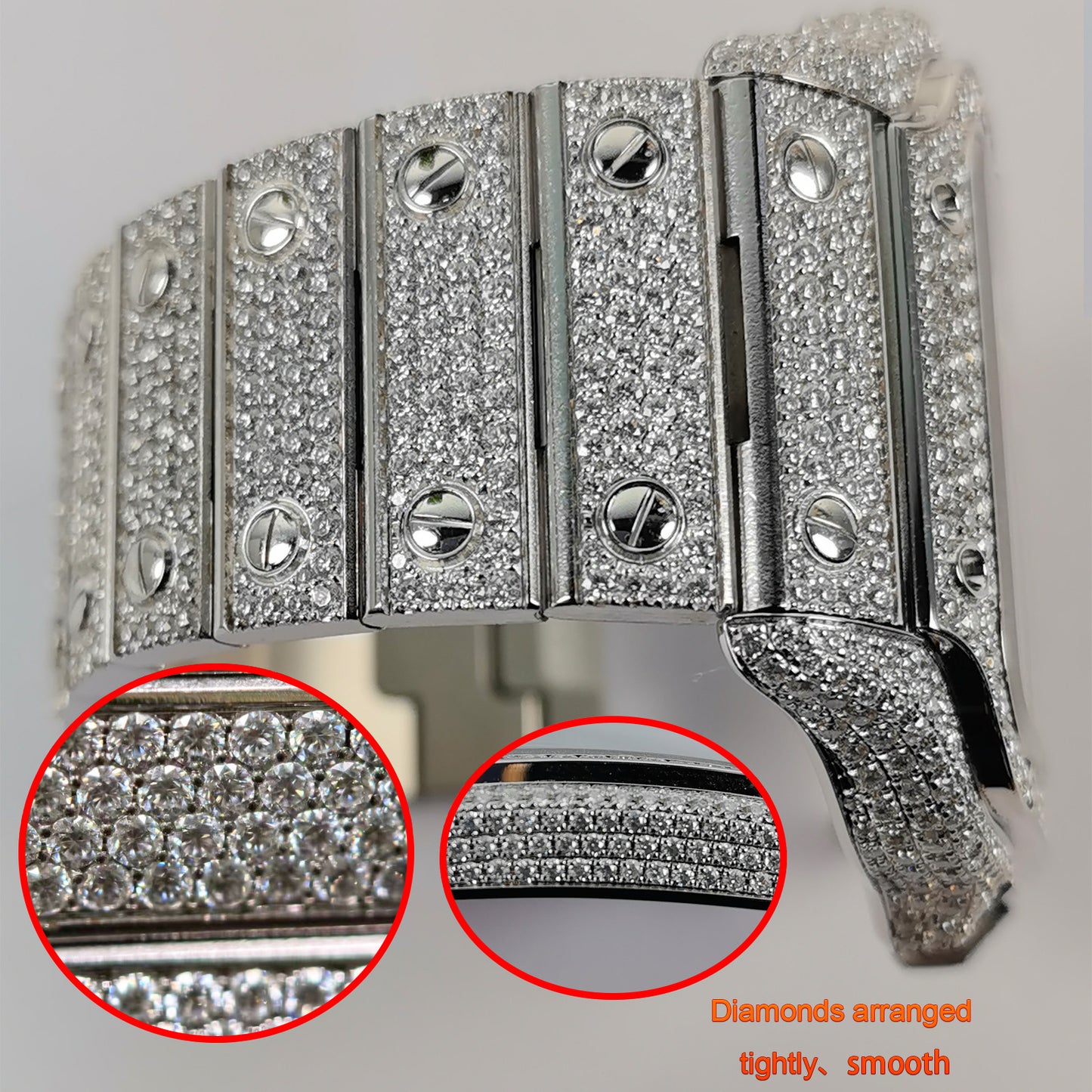 Pave Set Natural Diamonds Watch Dial Bezel Case Band For Santos DE Cartier 47.5*39.8mm Automatic Mechanical Watch