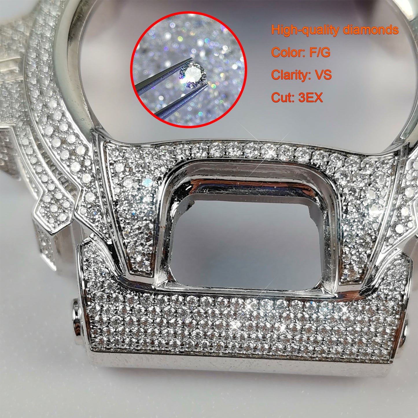 Modified watch Inlaid with earth grown diamonds watch case and band for  Casio wristwatch DW6900 Series