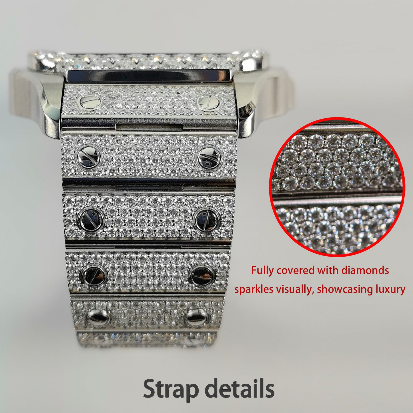 Pave Set Natural Diamonds Watch Dial Bezel Case For Santos DE Cartier 47.5*39.8mm Automatic Mechanical Watch