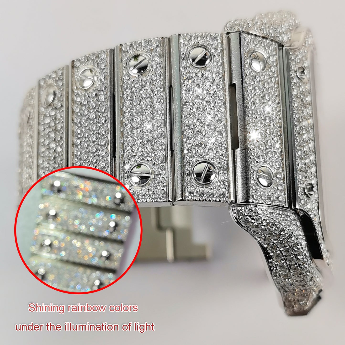 Modified Watch Inlaid with Earth Grown Diamonds Watchband for SANTOS DE CARTIER Series