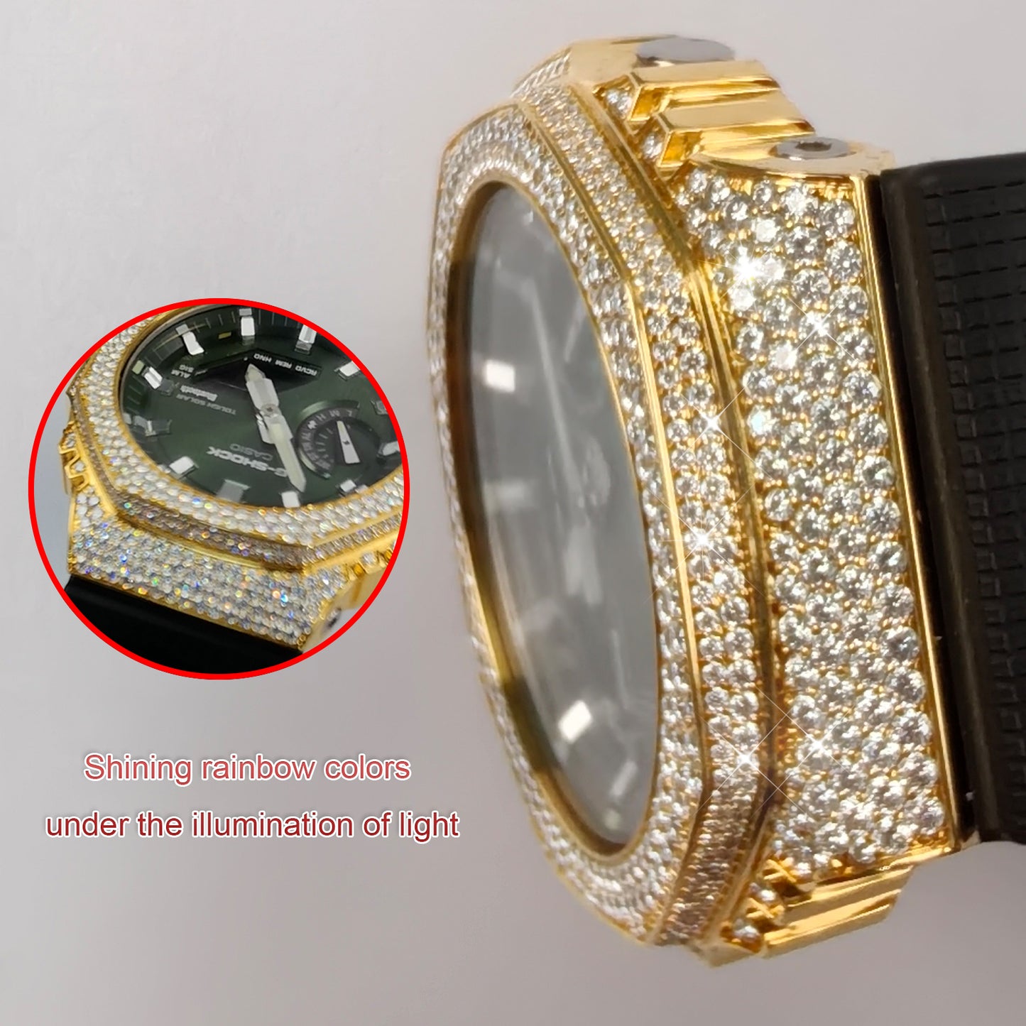 Modified watch Inlaid with earth grown diamonds watch case and band for  Casio wristwatch GBM 2100 Series