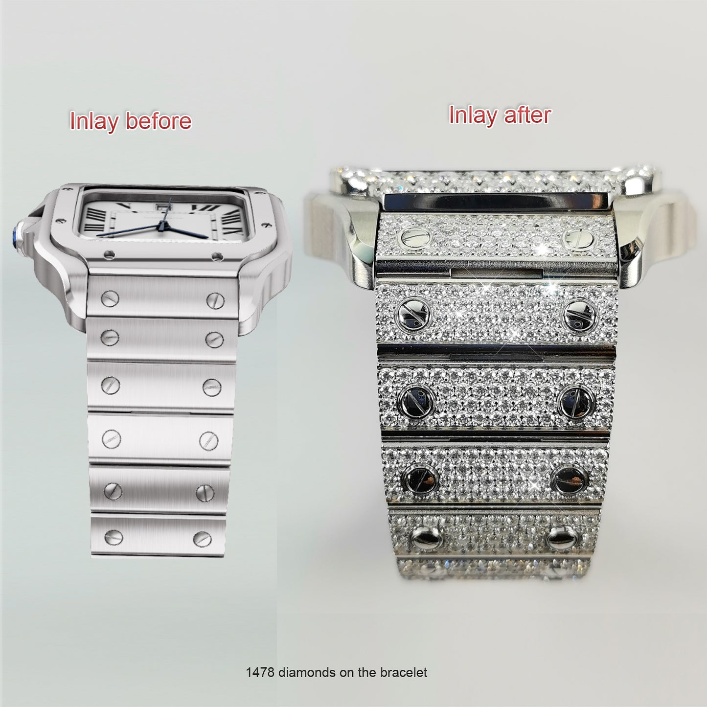 Pave Set Natural Diamonds Watchband For Santos DE Cartier 47.5*39.8mm Automatic Mechanical Watch