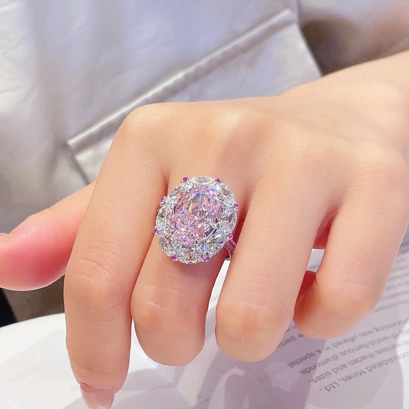 3Pcs Cubic Zirconia 925 Silver Jewelry Set for Women Pink  Pendant Necklace Earrings Rings Set
