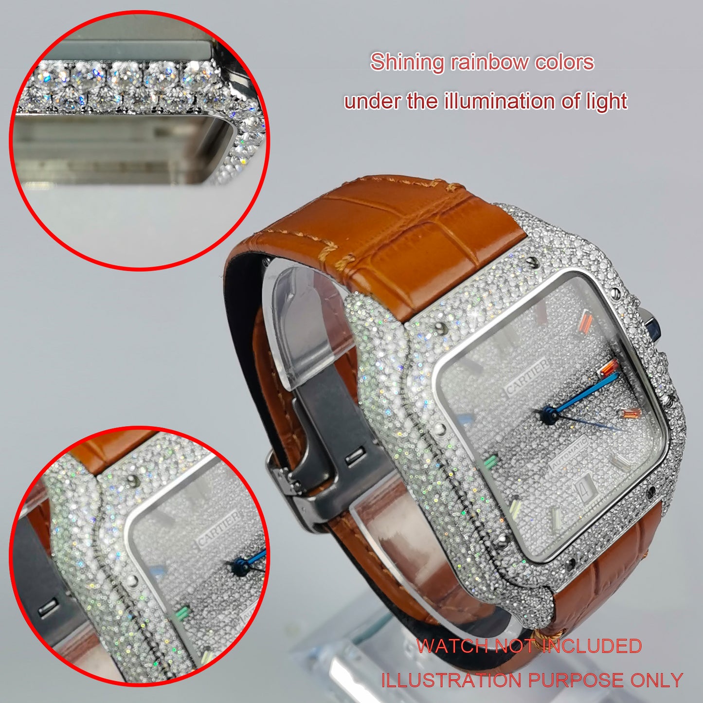 Pavé Set Natural Diamonds Watch Bezel For Santos DE Cartier 47.5*39.8mm Automatic Mechanical Watch