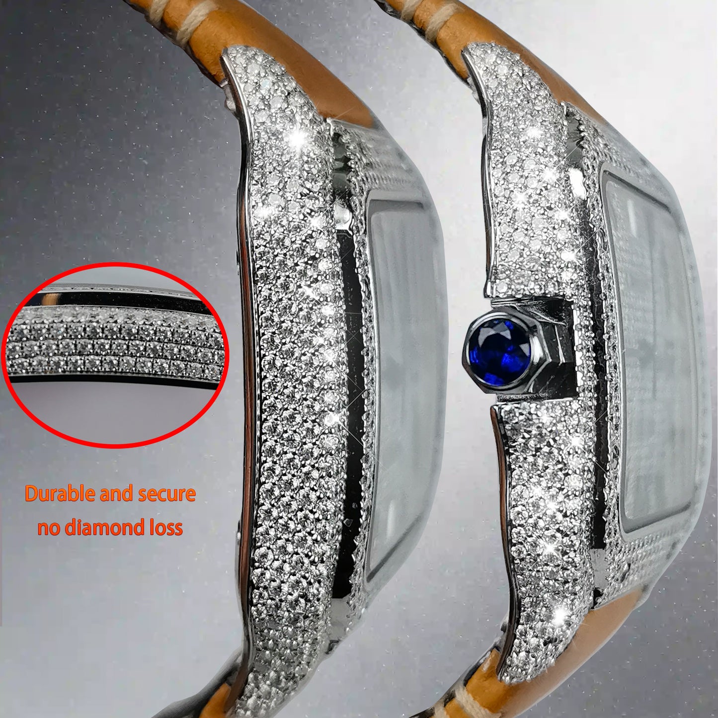 Pave Set Natural Diamonds Watch Dial Bezel Case For Santos DE Cartier 47.5*39.8mm Automatic Mechanical Watch