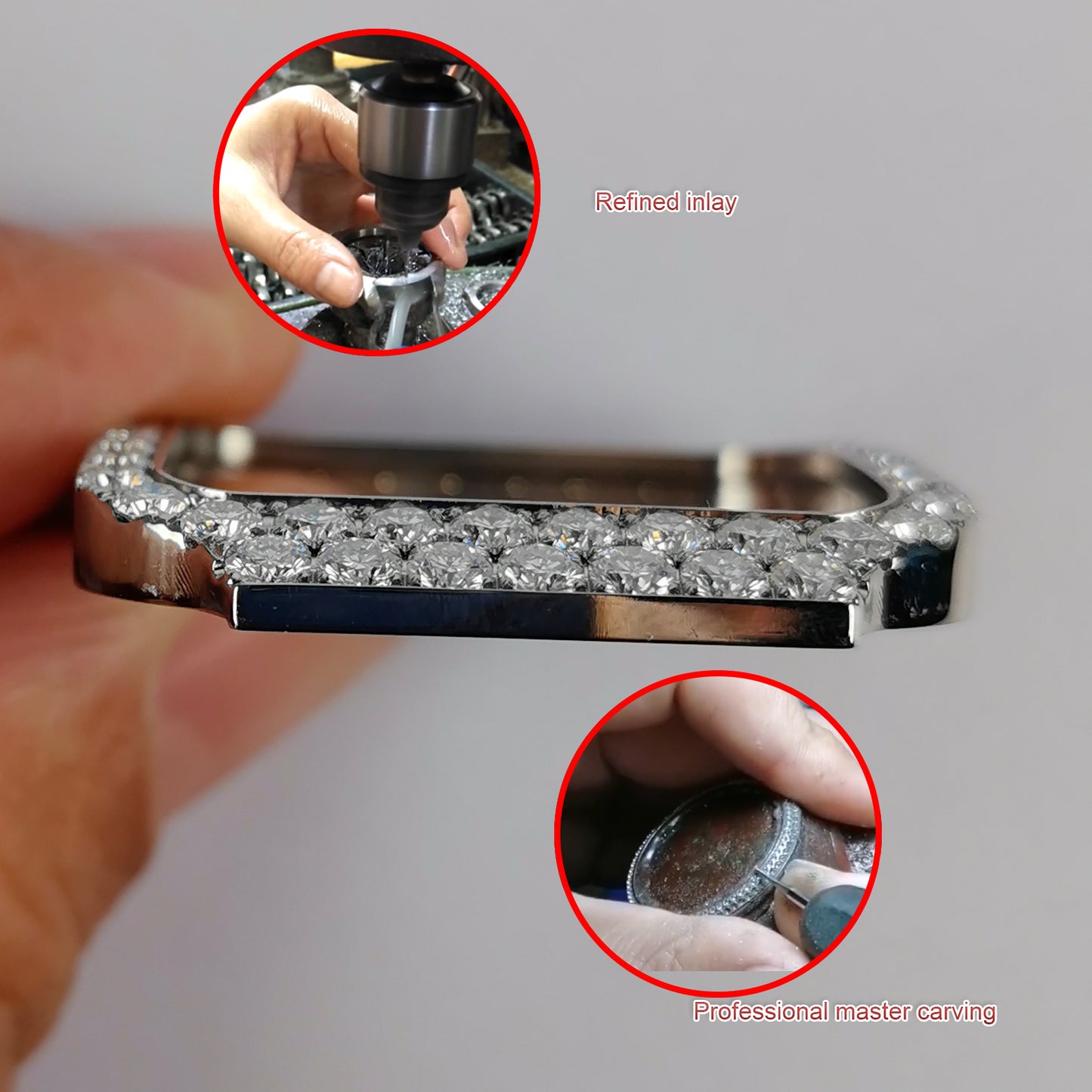 Modified Watch Inlaid with Earth Grown Diamonds Watch Bezel for SANTOS DE CARTIER Series