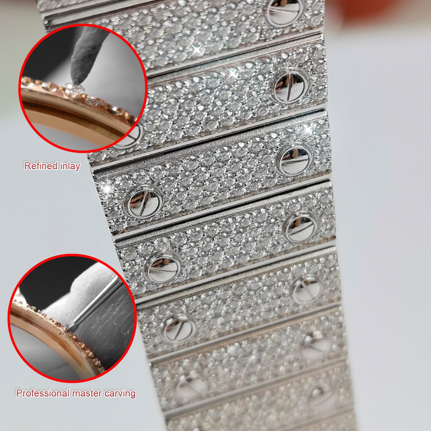 Modified Watch Inlaid with Earth Grown Diamonds Watchband for SANTOS DE CARTIER Series