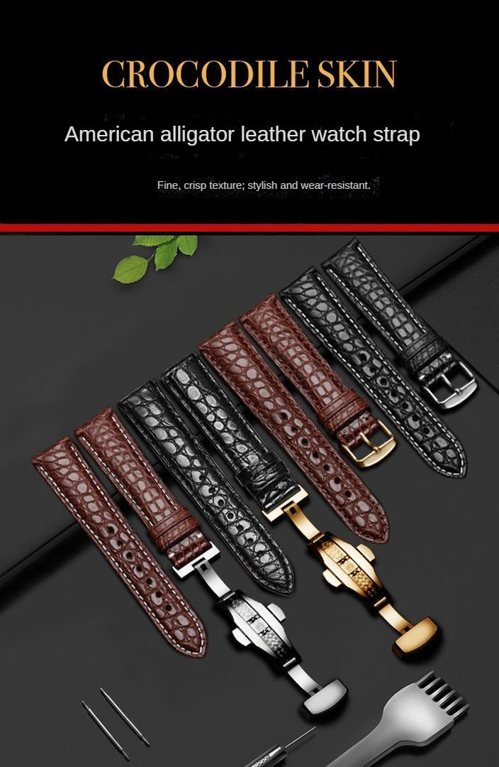 Double-sided alligator leather strap compatible with Omega, IWC, Tissot, Longines, Jaeger-LeCoultre, Cartier, and Jaeger-LeCoultre genuine leather straps
