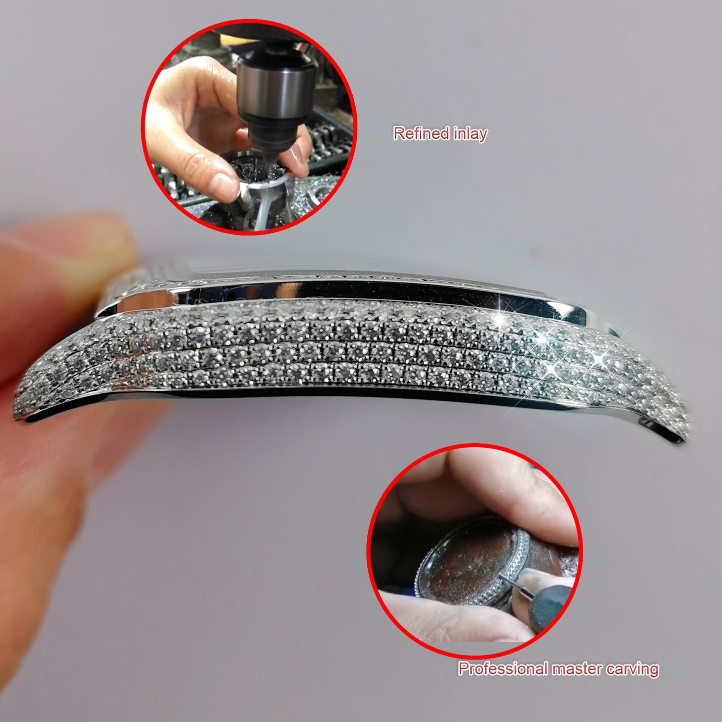 Modified Watch Inlaid with Earth Grown Diamonds Watch Bezel and Case for SANTOS DE CARTIER Series