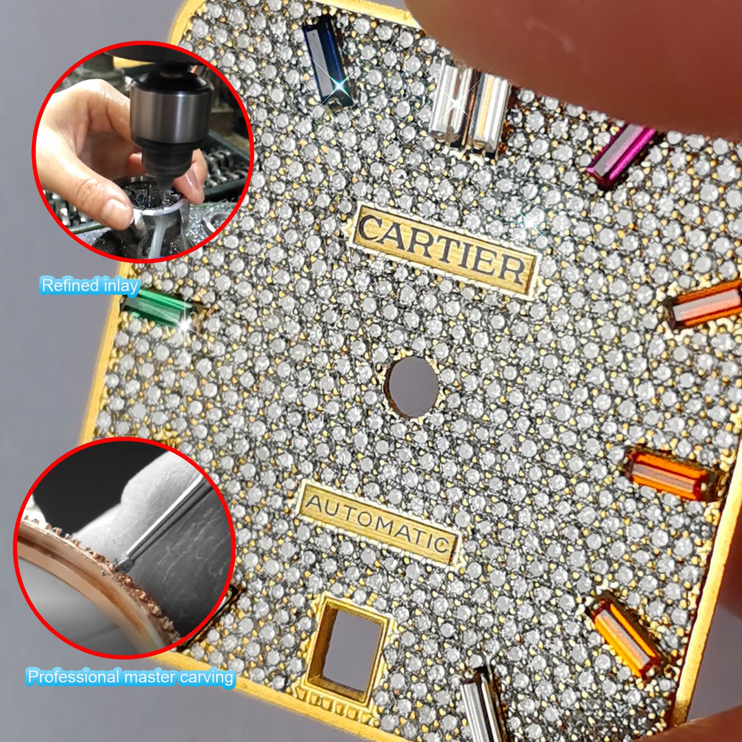 Modified Watch Inlaid with Earth Grown Diamonds Watch Dial for Santos De Cartier