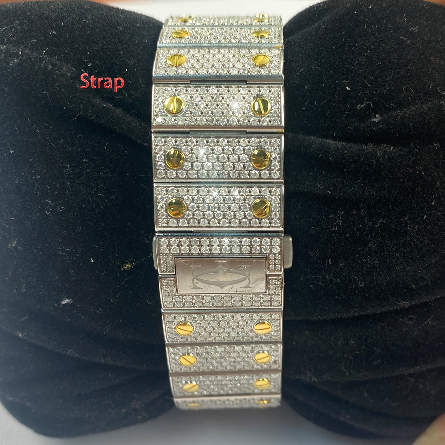 Modified Watch Inlaid with Earth Grown Diamonds Watch Dial Bezel Case and Band for SANTOS DE CARTIER Series