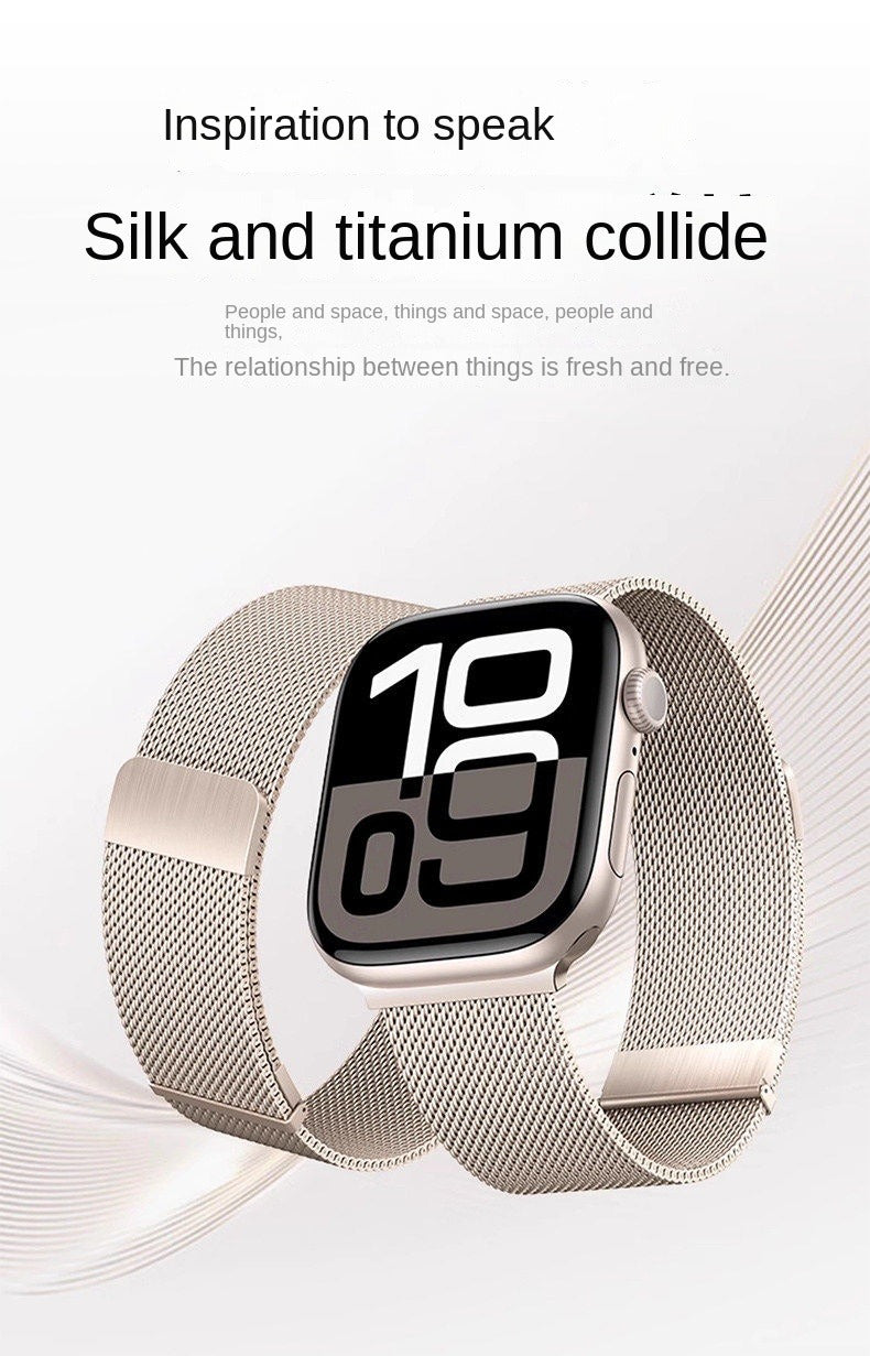 Original Titanium Milanese Loop Compatible with Apple Watch Bands 38mm 40mm 41mm 42mm 44mm 45mm 46mm 49mm for Women & Men, Magnetic Closure Adjustable Metal Strap for iWatch Series 11 10 9 8 7 6 5 4 SE2 3 Ultra
