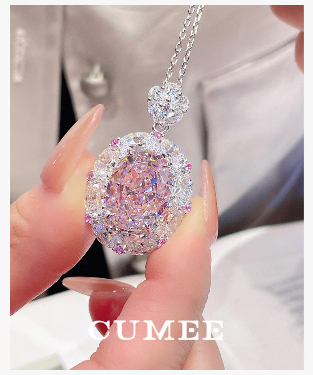 3Pcs Cubic Zirconia 925 Silver Jewelry Set for Women Pink  Pendant Necklace Earrings Rings Set