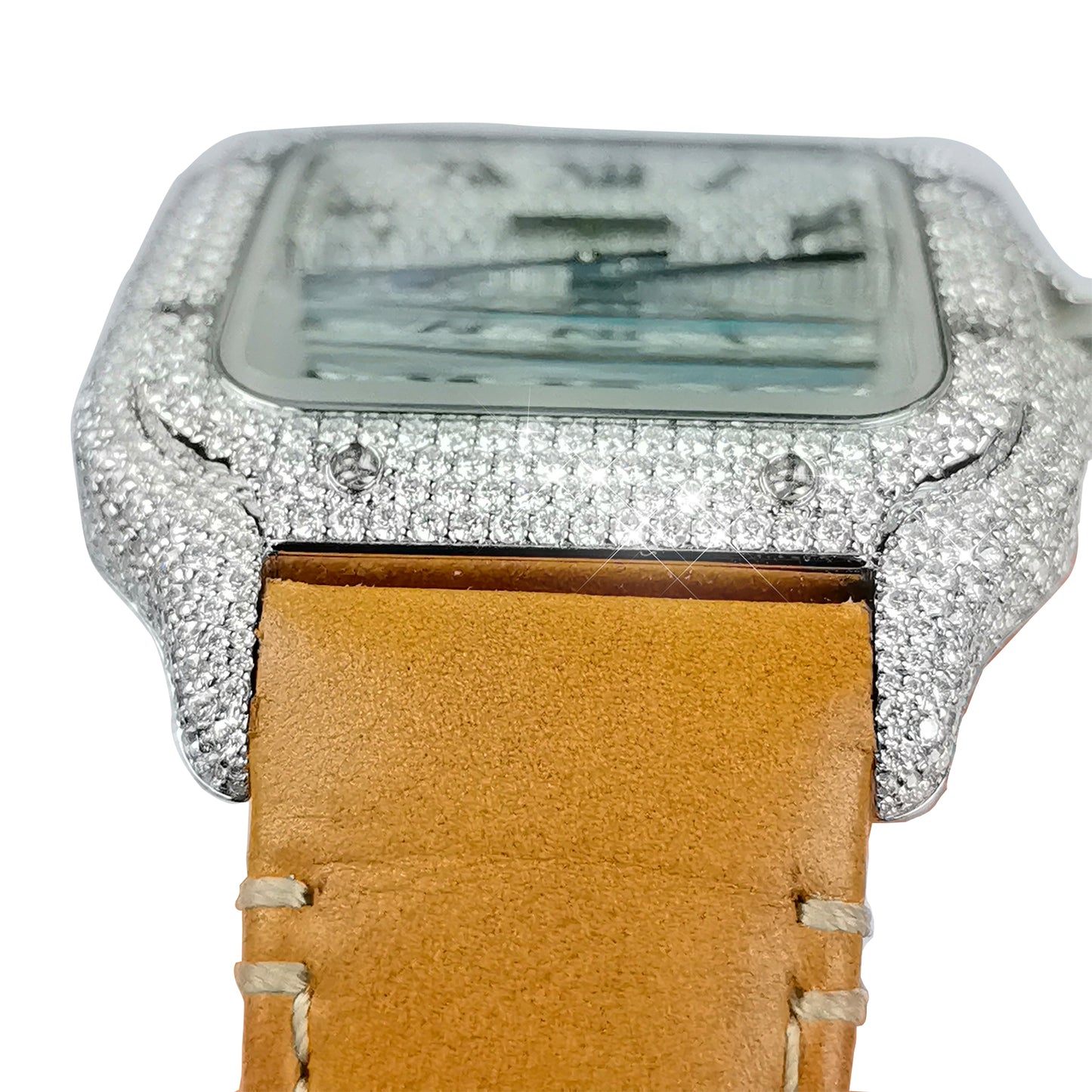 Modified Watch Inlaid with Earth Grown Diamonds Watch Dial Bezel and Case for SANTOS DE CARTIER Series