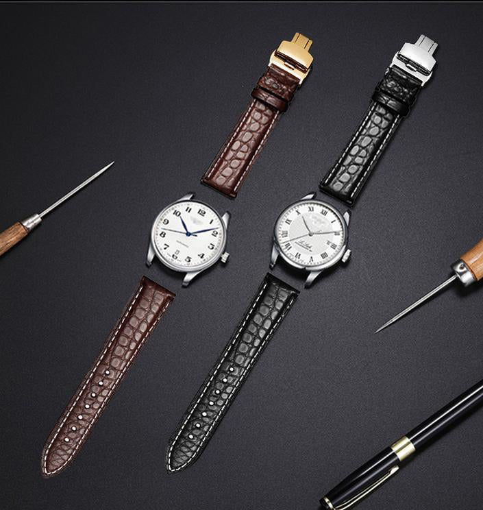 Double-sided alligator leather strap compatible with Omega, IWC, Tissot, Longines, Jaeger-LeCoultre, Cartier, and Jaeger-LeCoultre genuine leather straps