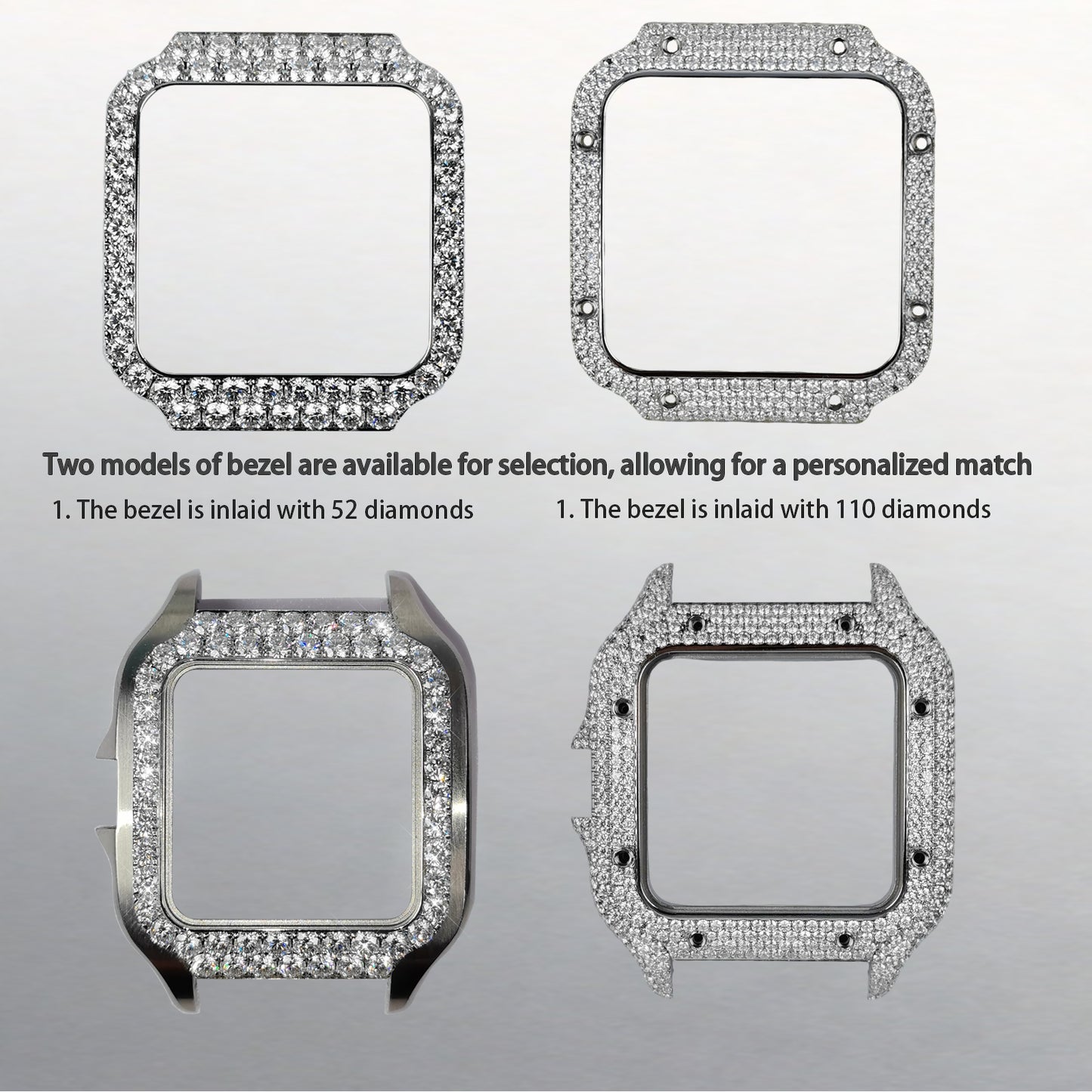 Pave Set Natural Diamonds Watch Dial Bezel Case For Santos DE Cartier 47.5*39.8mm Automatic Mechanical Watch