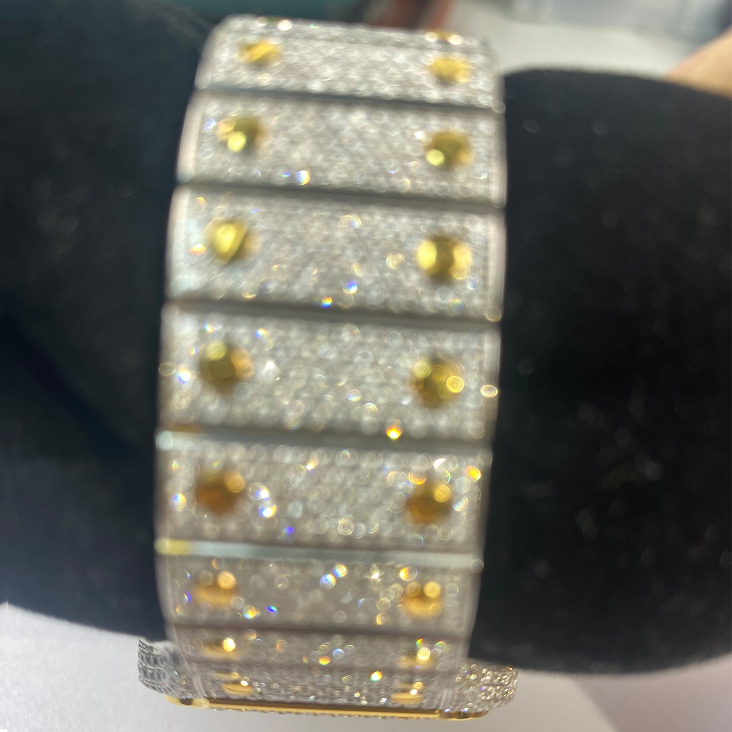 Modified Watch Inlaid with Earth Grown Diamonds Watch Dial Bezel Case and Band for SANTOS DE CARTIER Series