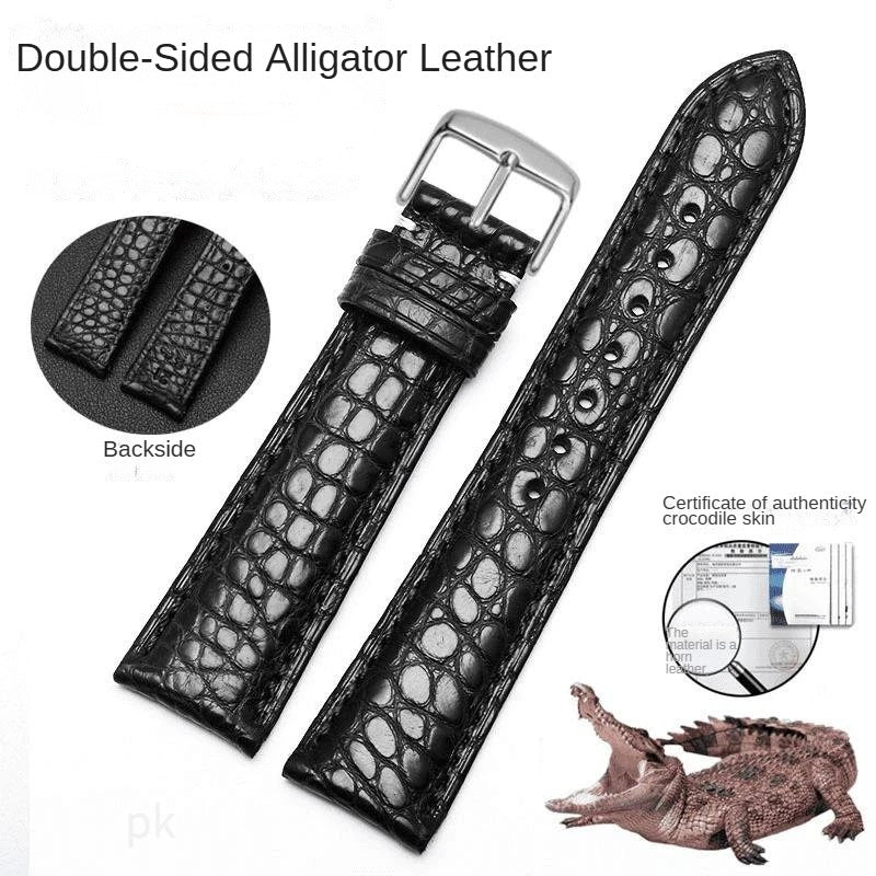Double-sided alligator leather strap compatible with Omega, IWC, Tissot, Longines, Jaeger-LeCoultre, Cartier, and Jaeger-LeCoultre genuine leather straps