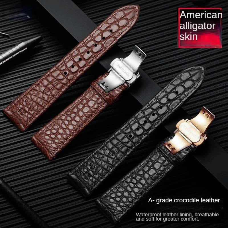 Double-sided alligator leather strap compatible with Omega, IWC, Tissot, Longines, Jaeger-LeCoultre, Cartier, and Jaeger-LeCoultre genuine leather straps