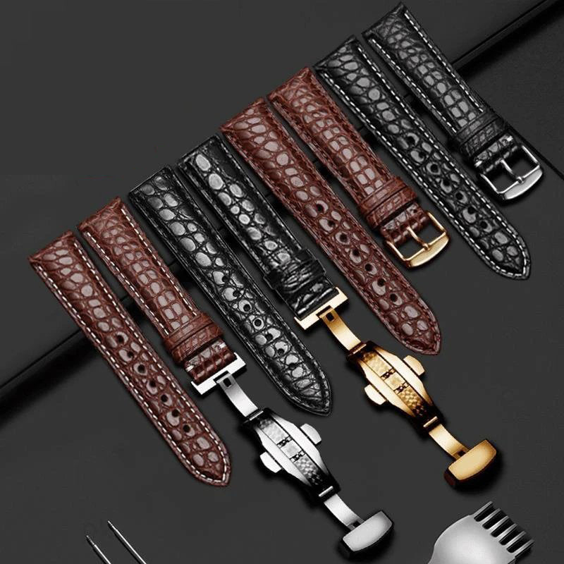 Double-sided alligator leather strap compatible with Omega, IWC, Tissot, Longines, Jaeger-LeCoultre, Cartier, and Jaeger-LeCoultre genuine leather straps