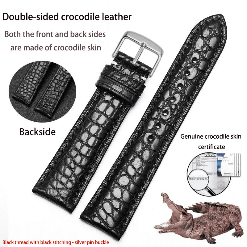 Double-sided alligator leather strap compatible with Omega, IWC, Tissot, Longines, Jaeger-LeCoultre, Cartier, and Jaeger-LeCoultre genuine leather straps