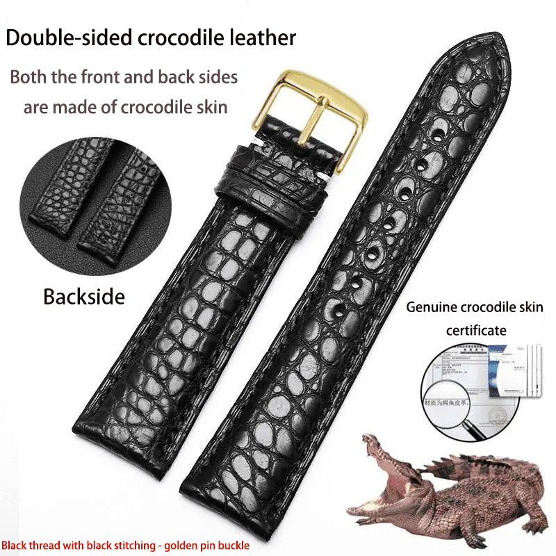 Double-sided alligator leather strap compatible with Omega, IWC, Tissot, Longines, Jaeger-LeCoultre, Cartier, and Jaeger-LeCoultre genuine leather straps