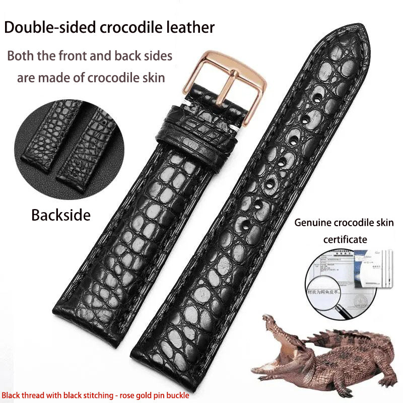 Double-sided alligator leather strap compatible with Omega, IWC, Tissot, Longines, Jaeger-LeCoultre, Cartier, and Jaeger-LeCoultre genuine leather straps