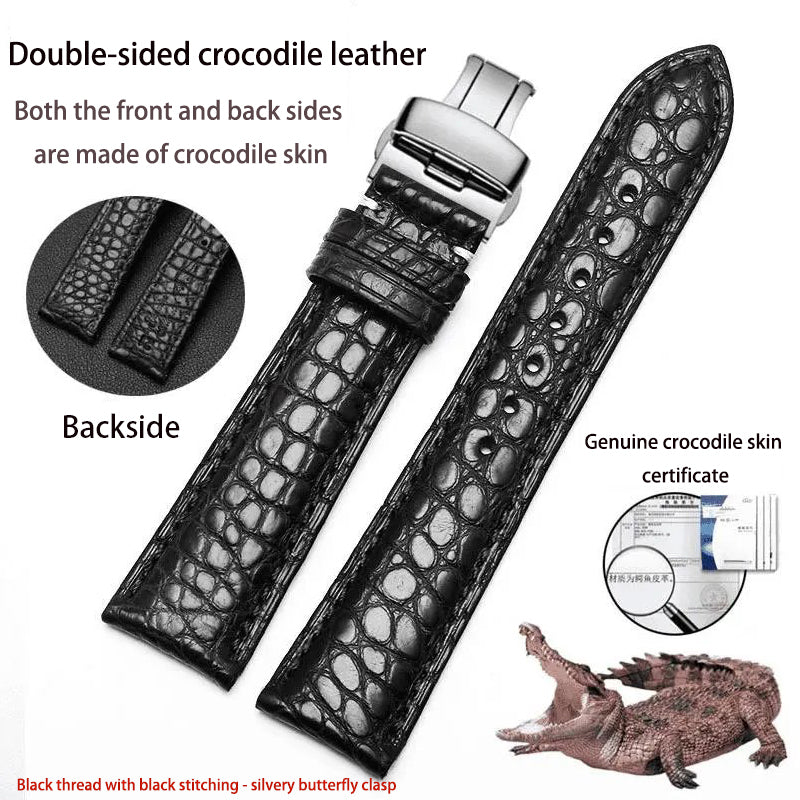 Double-sided alligator leather strap compatible with Omega, IWC, Tissot, Longines, Jaeger-LeCoultre, Cartier, and Jaeger-LeCoultre genuine leather straps
